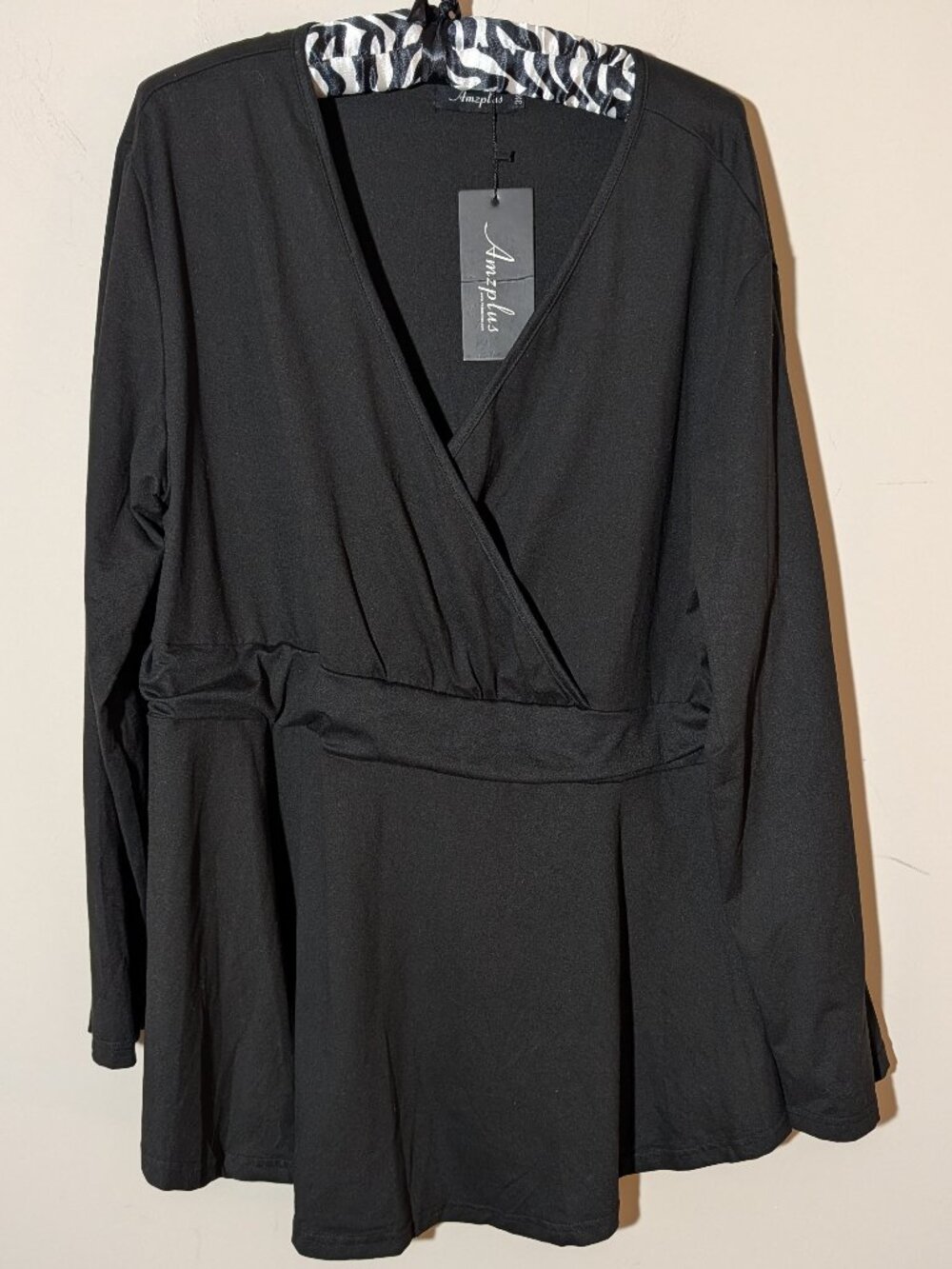 AMZplus Empire Waist & V-Neck Surplice Wrap-Style Neckline Blouse 3X Black